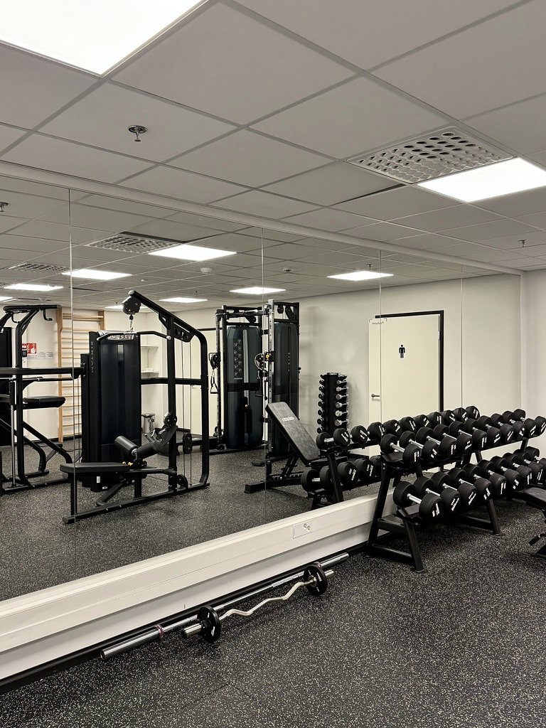 The building's gym, free for guests